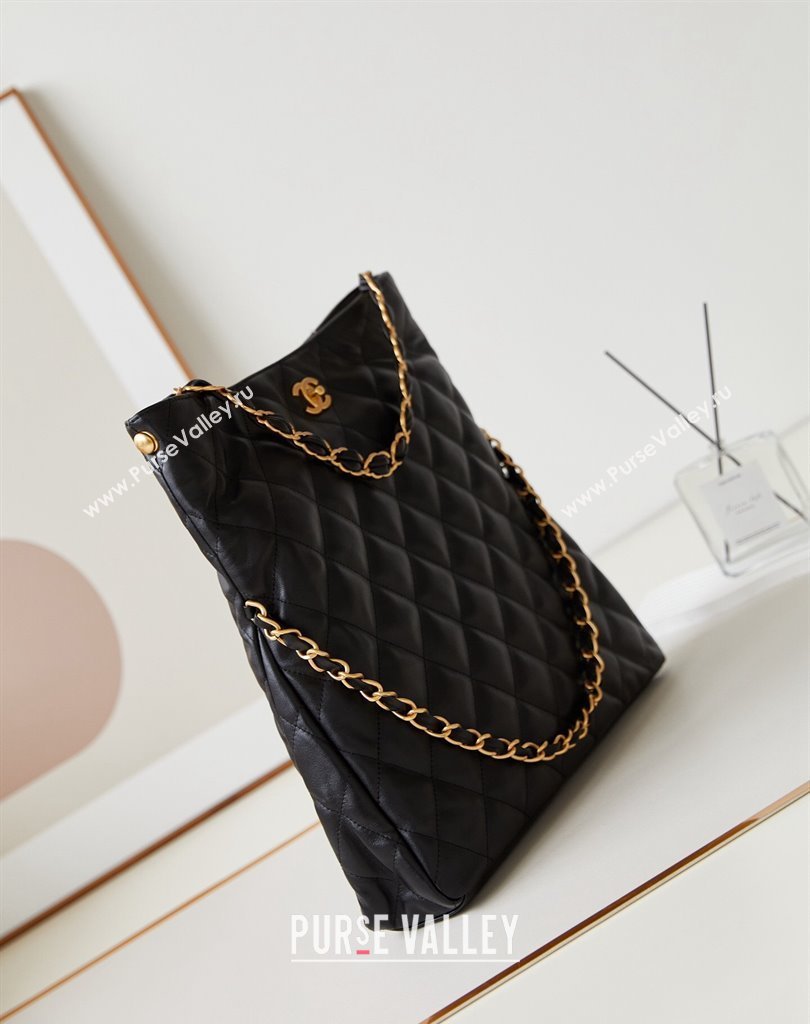 Chanel Lambskin Gold-Tone Metal Large Hobo Bag AS4755 Black 2024 (jiyuan-24032726)