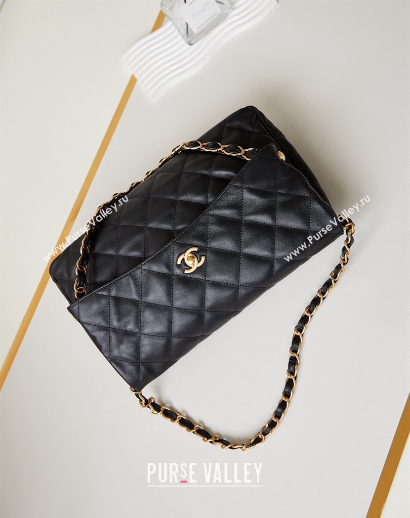Chanel Lambskin Gold-Tone Metal Large Hobo Bag AS4755 Black 2024 (jiyuan-24032726)