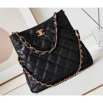 Chanel Lambskin Gold-Tone Metal Small Hobo Bag AS4754 Black 2024 (jiyuan-24032727)