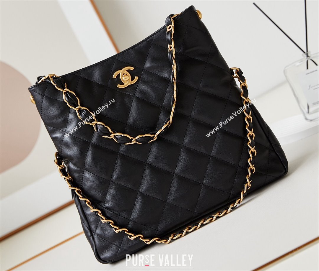 Chanel Lambskin Gold-Tone Metal Small Hobo Bag AS4754 Black 2024 (jiyuan-24032727)