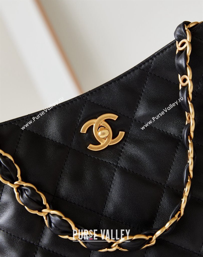 Chanel Lambskin Gold-Tone Metal Small Hobo Bag AS4754 Black 2024 (jiyuan-24032727)