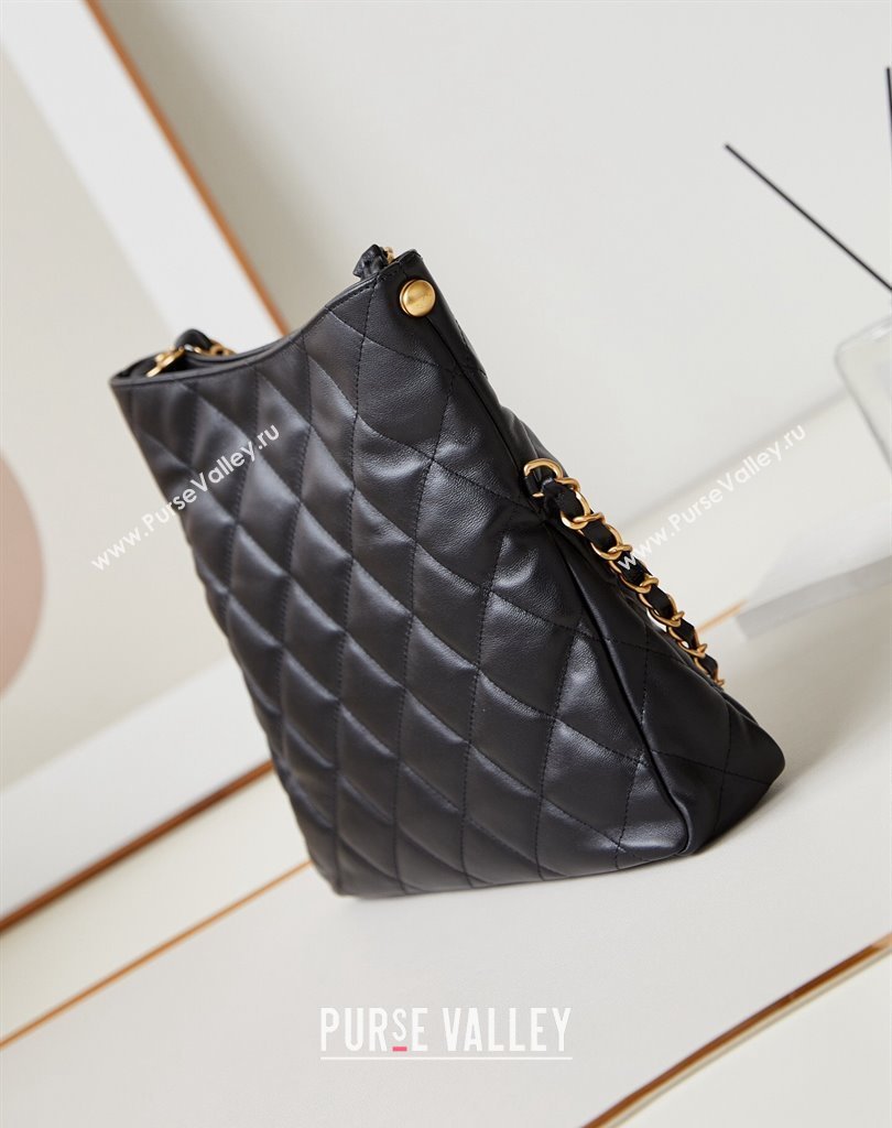Chanel Lambskin Gold-Tone Metal Small Hobo Bag AS4754 Black 2024 (jiyuan-24032727)