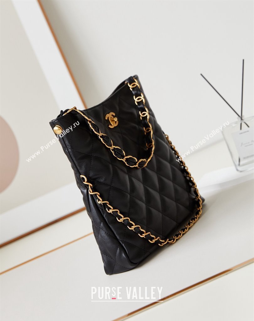 Chanel Lambskin Gold-Tone Metal Small Hobo Bag AS4754 Black 2024 (jiyuan-24032727)