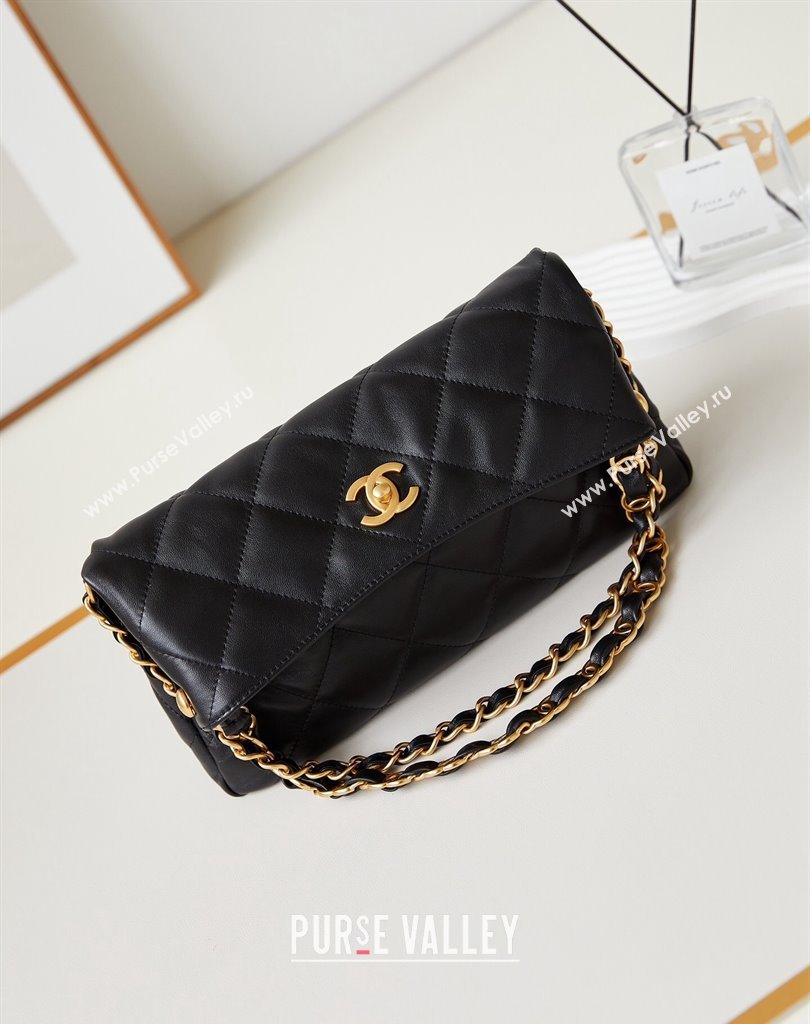 Chanel Lambskin Gold-Tone Metal Small Hobo Bag AS4754 Black 2024 (jiyuan-24032727)