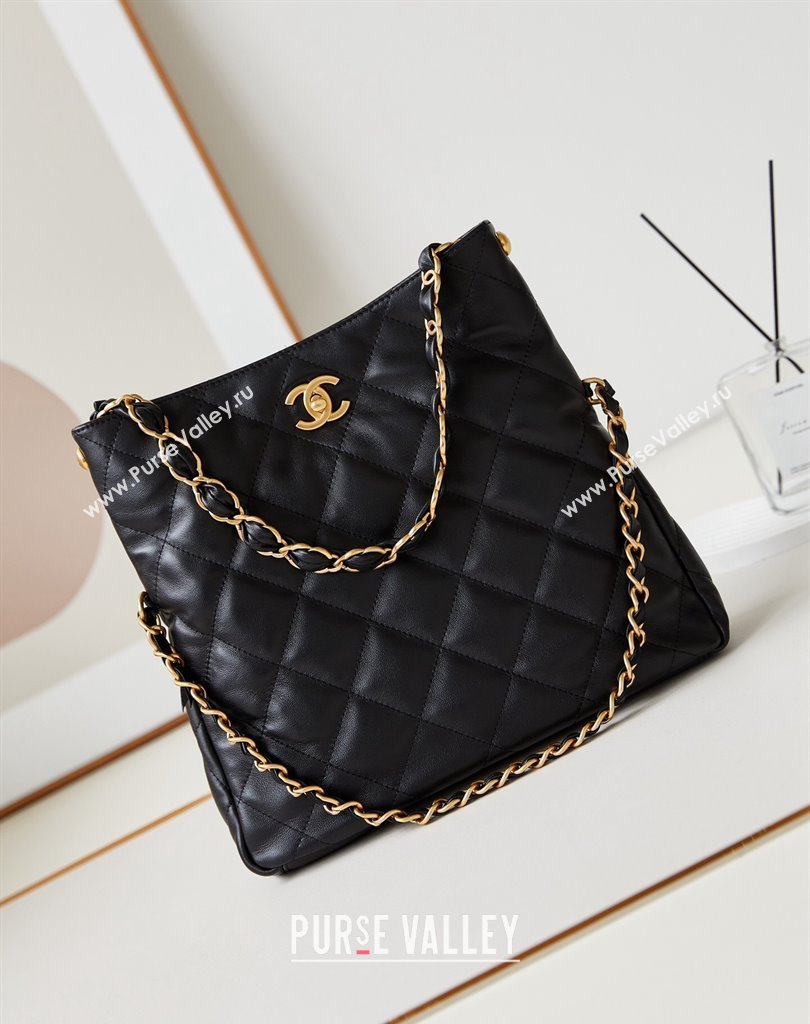 Chanel Lambskin Gold-Tone Metal Small Hobo Bag AS4754 Black 2024 (jiyuan-24032727)