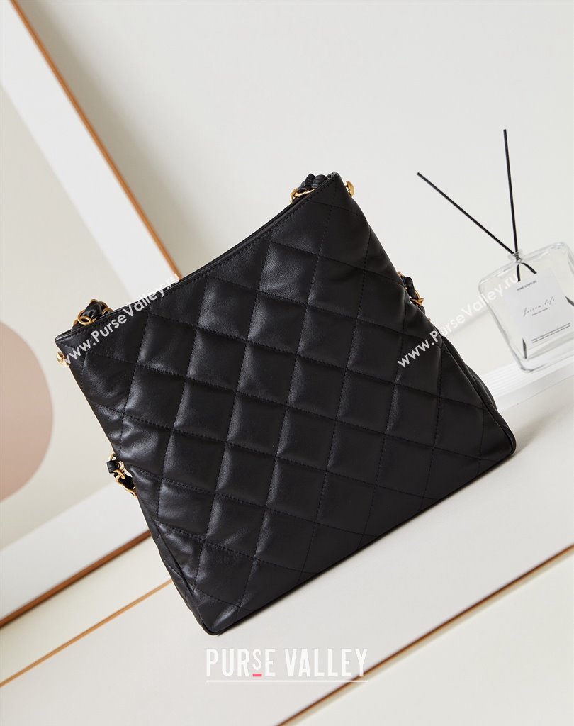 Chanel Lambskin Gold-Tone Metal Small Hobo Bag AS4754 Black 2024 (jiyuan-24032727)