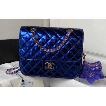 Chanel Mirror Calfskin, Calfskin Gold-Tone Metal Backpack Bag Star Coin Purse AS4649 Metallic Blue 2024 (jiyuan-24032703)