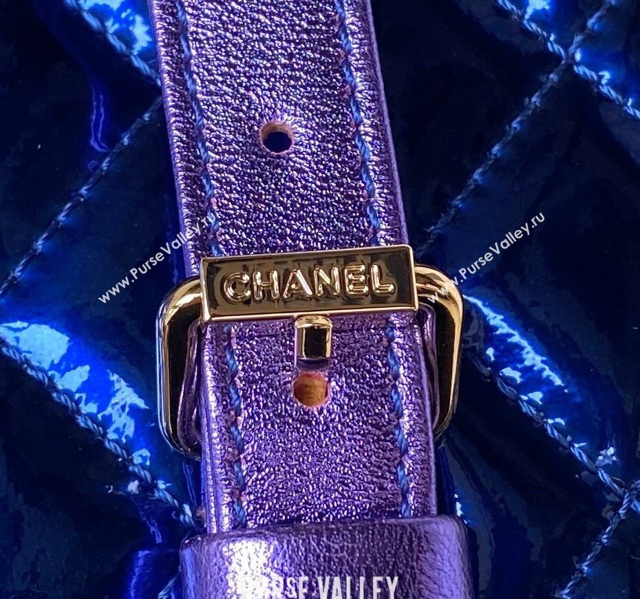 Chanel Mirror Calfskin, Calfskin Gold-Tone Metal Backpack Bag Star Coin Purse AS4649 Metallic Blue 2024 (jiyuan-24032703)