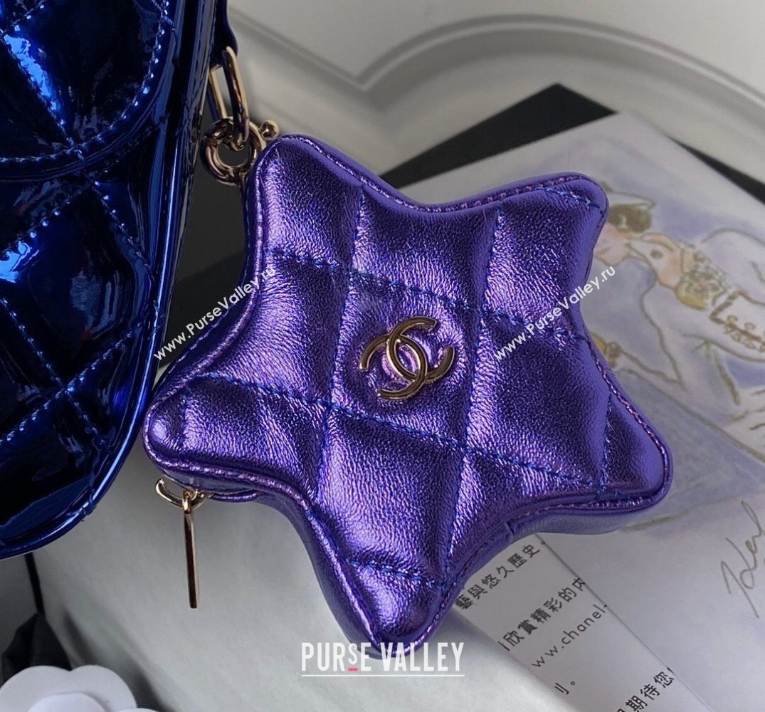 Chanel Mirror Calfskin, Calfskin Gold-Tone Metal Backpack Bag Star Coin Purse AS4649 Metallic Blue 2024 (jiyuan-24032703)