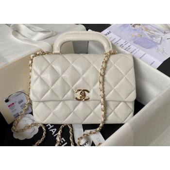 Chanel Calfskin Gold-Tone Metal Flap Bag With Top Handle AS4544 White 2024 (jiyuan-24032723)