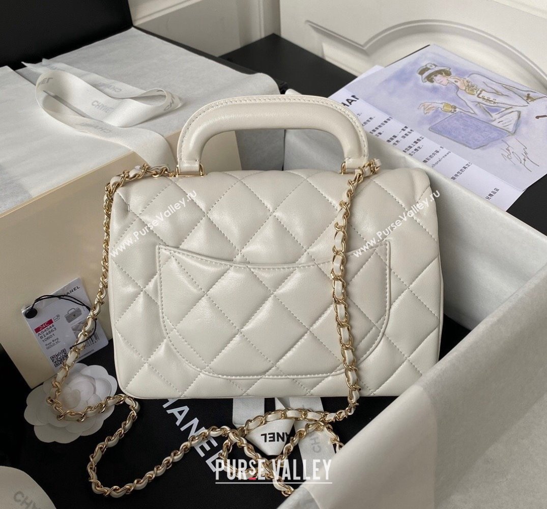 Chanel Calfskin Gold-Tone Metal Flap Bag With Top Handle AS4544 White 2024 (jiyuan-24032723)