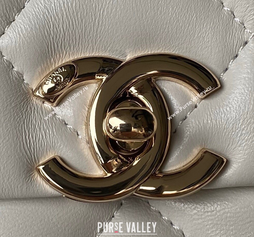 Chanel Calfskin Gold-Tone Metal Flap Bag With Top Handle AS4544 White 2024 (jiyuan-24032723)