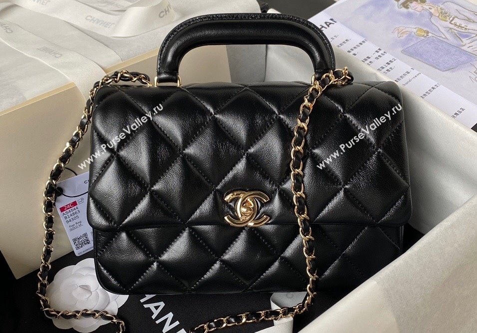 Chanel Calfskin Gold-Tone Metal Flap Bag With Top Handle AS4544 Black 2024 (jiyuan-24032722)