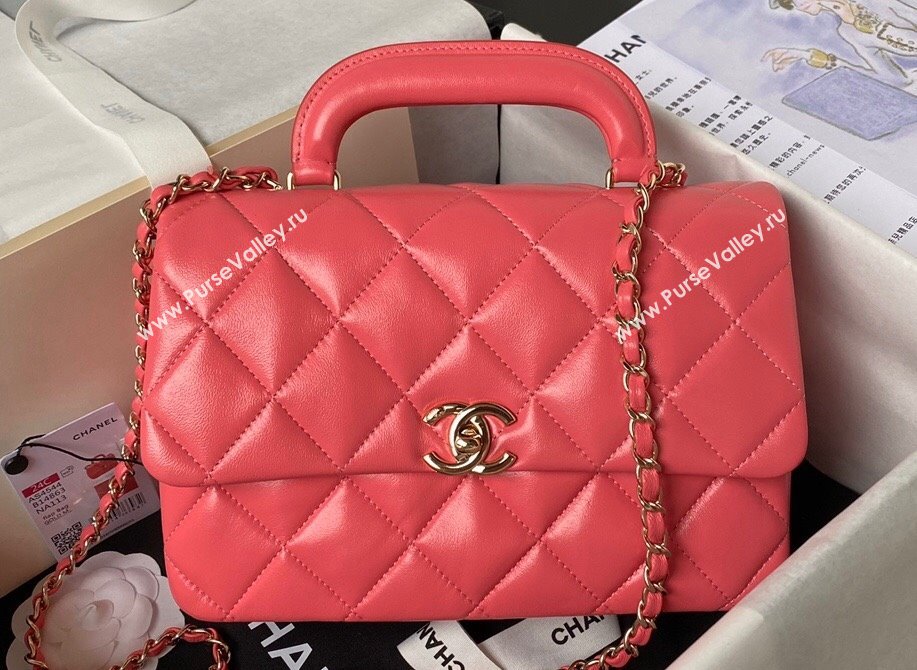 Chanel Calfskin Gold-Tone Metal Flap Bag With Top Handle AS4544 Dark Pink 2024 (jiyuan-24032724)