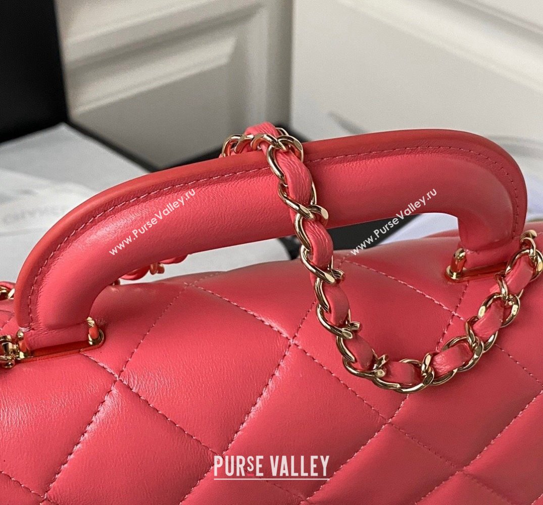 Chanel Calfskin Gold-Tone Metal Flap Bag With Top Handle AS4544 Dark Pink 2024 (jiyuan-24032724)