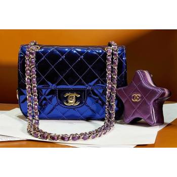 Chanel Mirror Calfskin, Calfskin Gold-Tone Metal Mini Flap Bag Star Coin Purse AS4646 Metallic Blue 2024 (jiyuan-24032707)