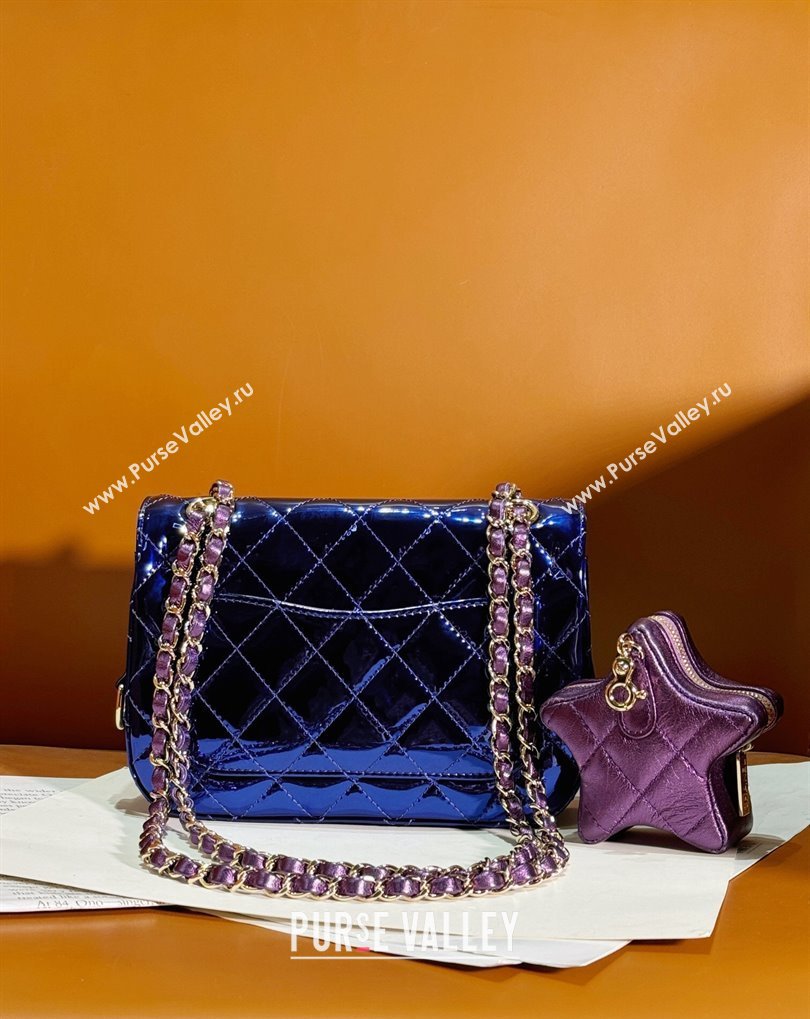 Chanel Mirror Calfskin, Calfskin Gold-Tone Metal Mini Flap Bag Star Coin Purse AS4646 Metallic Blue 2024 (jiyuan-24032707)