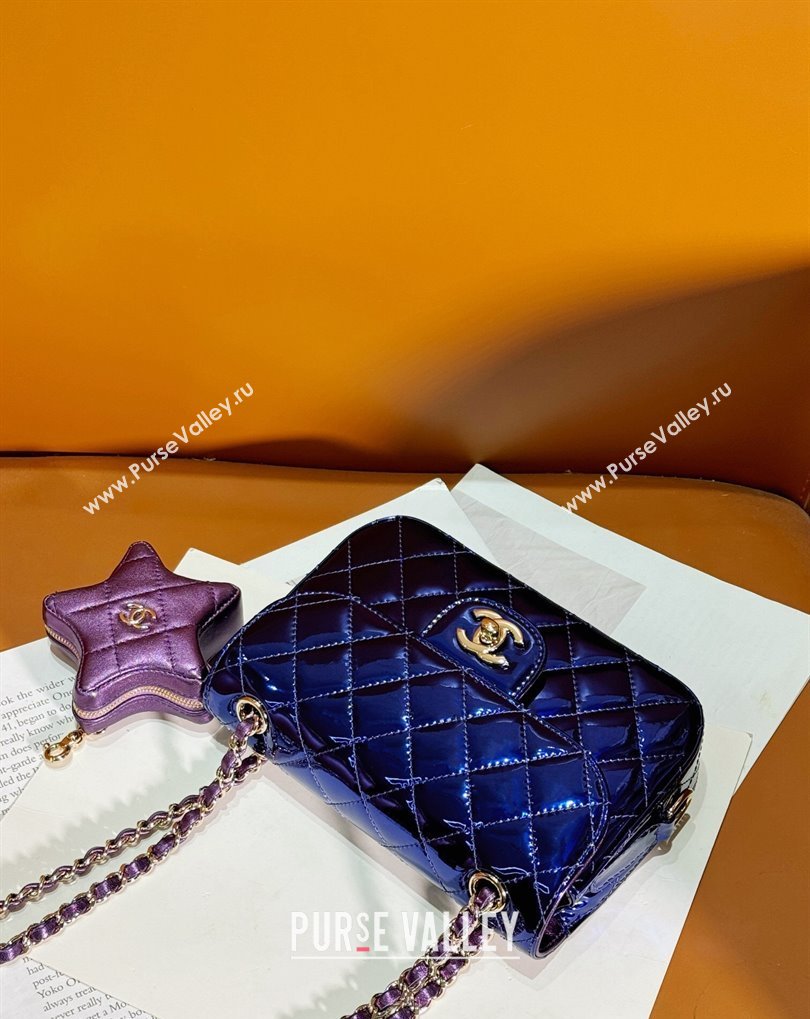 Chanel Mirror Calfskin, Calfskin Gold-Tone Metal Mini Flap Bag Star Coin Purse AS4646 Metallic Blue 2024 (jiyuan-24032707)