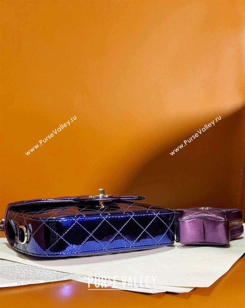 Chanel Mirror Calfskin, Calfskin Gold-Tone Metal Mini Flap Bag Star Coin Purse AS4646 Metallic Blue 2024 (jiyuan-24032707)