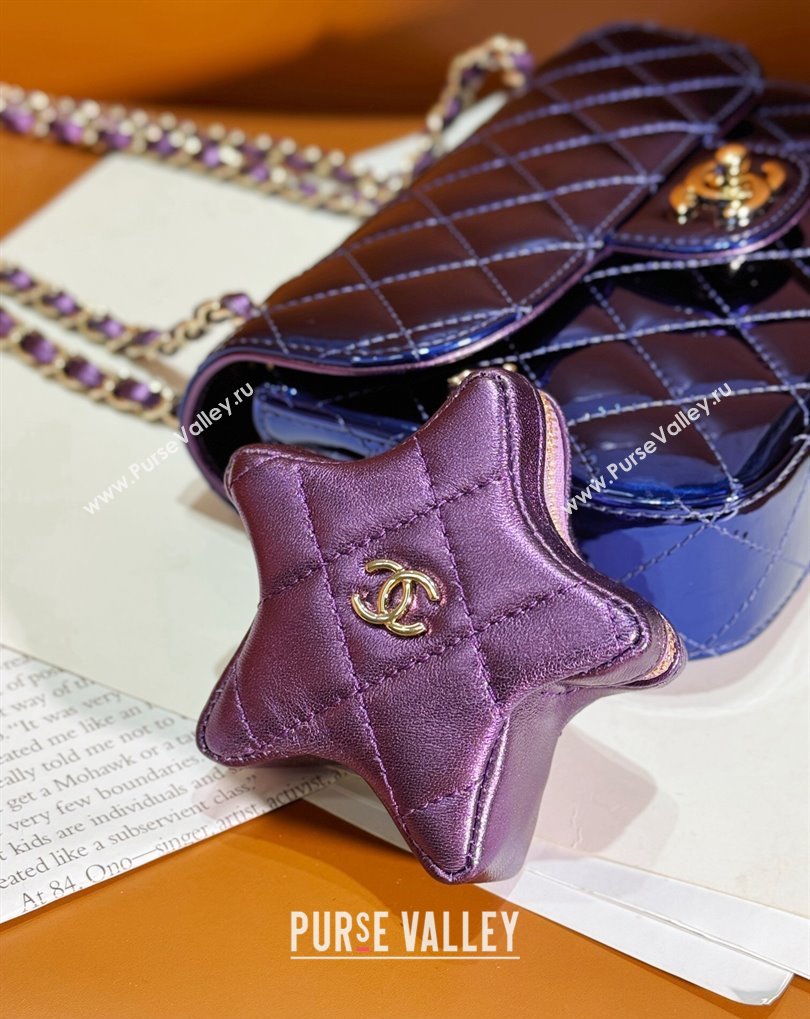 Chanel Mirror Calfskin, Calfskin Gold-Tone Metal Mini Flap Bag Star Coin Purse AS4646 Metallic Blue 2024 (jiyuan-24032707)