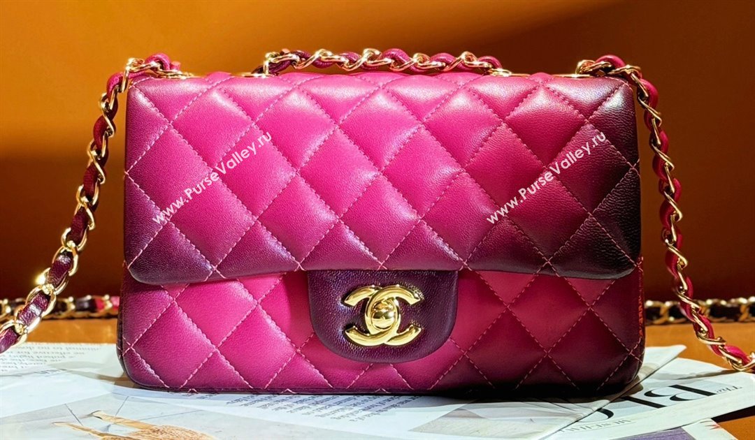 Chanel Gradient Lambskin Gold-Tone Metal Small Classic Flap Handbag Fuchsia/Purple 2024 (jiyuan-24032710)