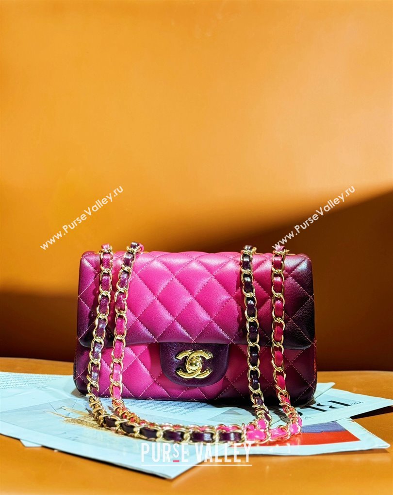 Chanel Gradient Lambskin Gold-Tone Metal Small Classic Flap Handbag Fuchsia/Purple 2024 (jiyuan-24032710)