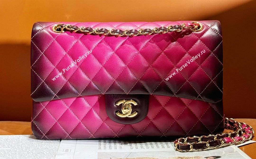 Chanel Gradient Lambskin Gold-Tone Metal Classic Flap 11.12 Handbag A01112 Fuchsia/Purple 2024 (jiyuan-24032709)