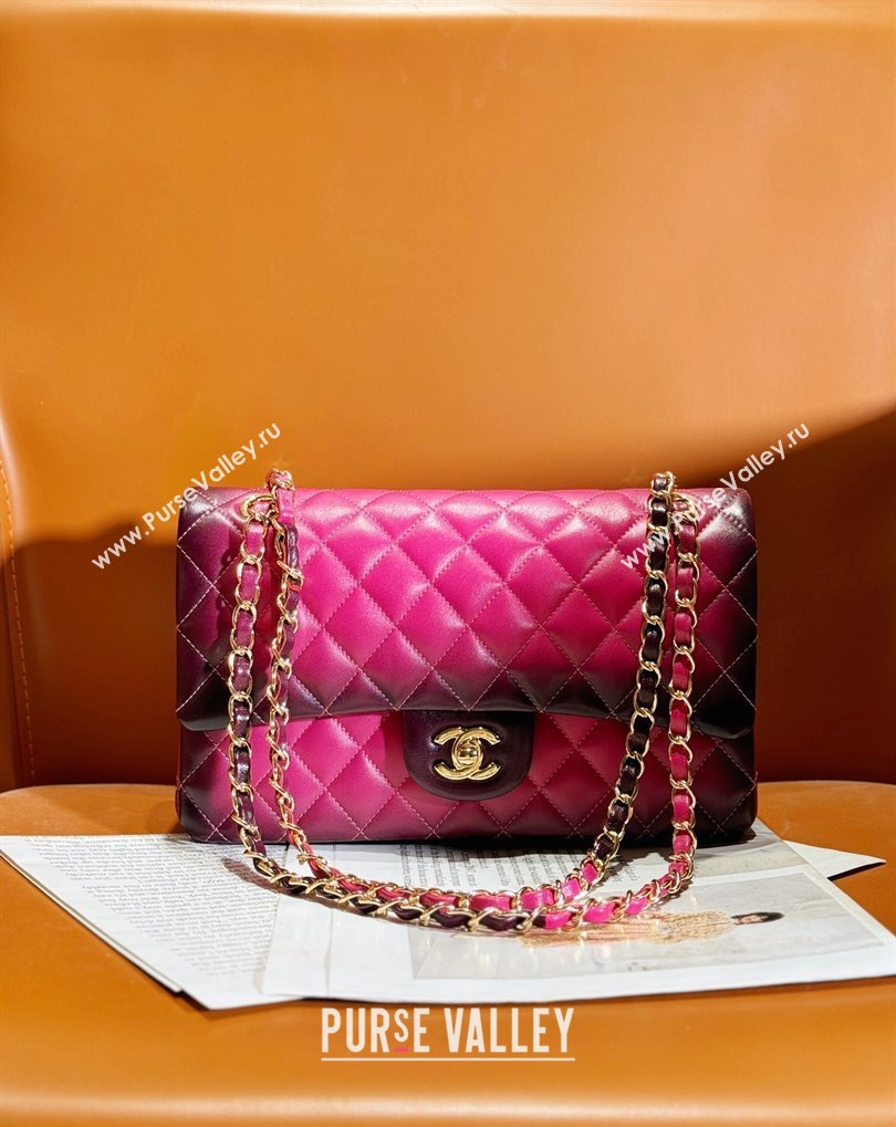 Chanel Gradient Lambskin Gold-Tone Metal Classic Flap 11.12 Handbag A01112 Fuchsia/Purple 2024 (jiyuan-24032709)