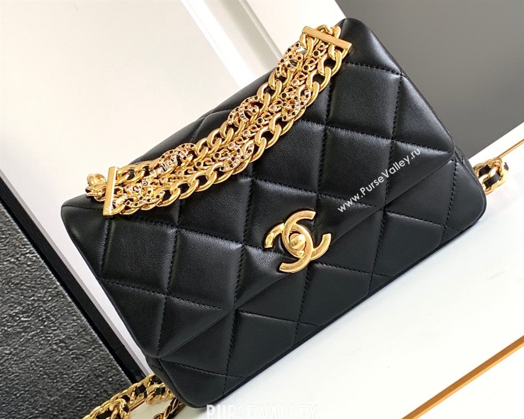 Chanel Calfskin, Diamanté Gold-Tone Metal Mini Flap Bag AS4595 Black 2024 (jiyuan-24032713)