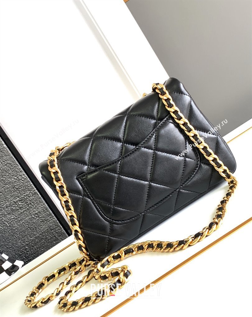 Chanel Calfskin, Diamanté Gold-Tone Metal Mini Flap Bag AS4595 Black 2024 (jiyuan-24032713)