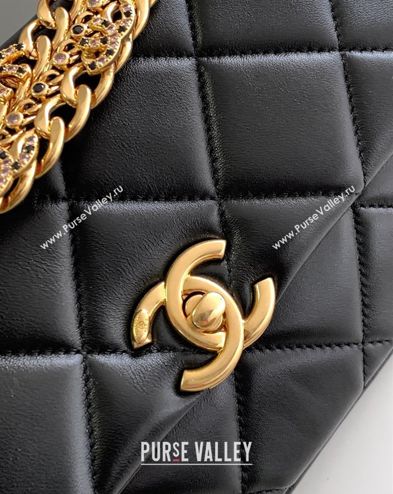 Chanel Calfskin, Diamanté Gold-Tone Metal Mini Flap Bag AS4595 Black 2024 (jiyuan-24032713)