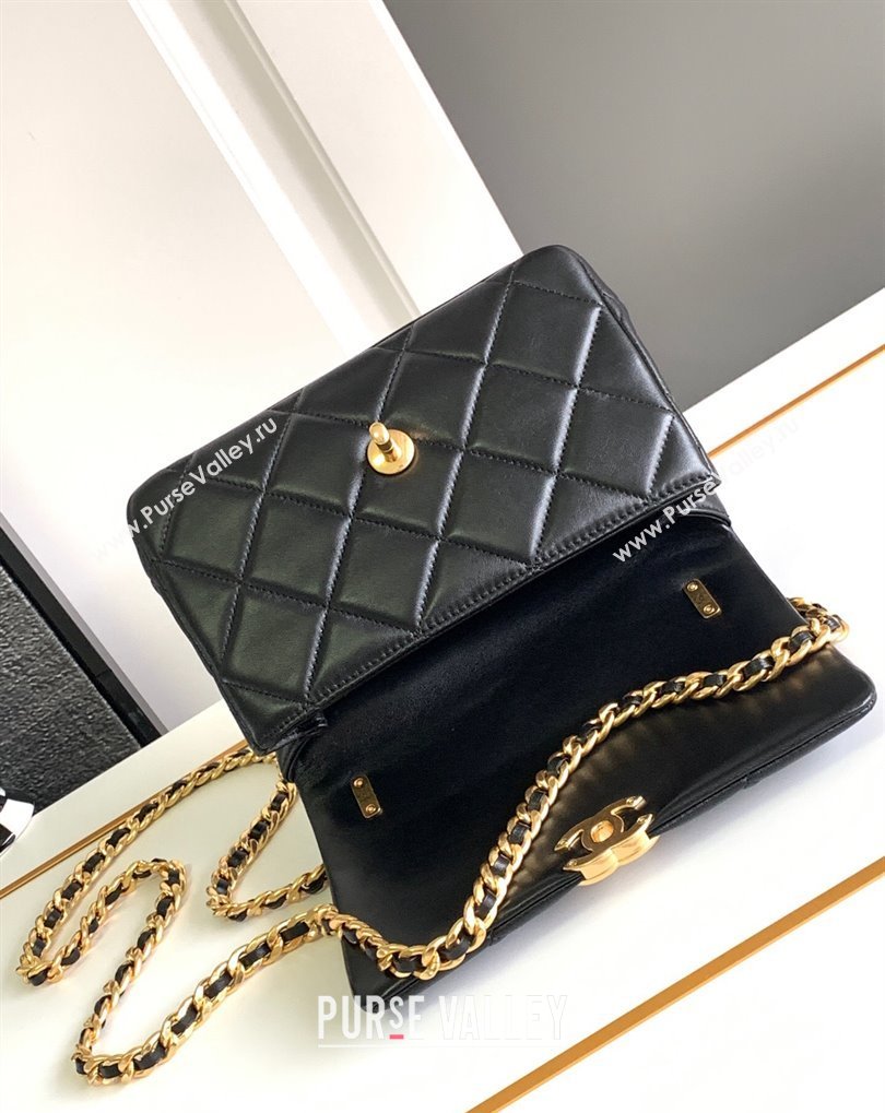 Chanel Calfskin, Diamanté Gold-Tone Metal Mini Flap Bag AS4595 Black 2024 (jiyuan-24032713)