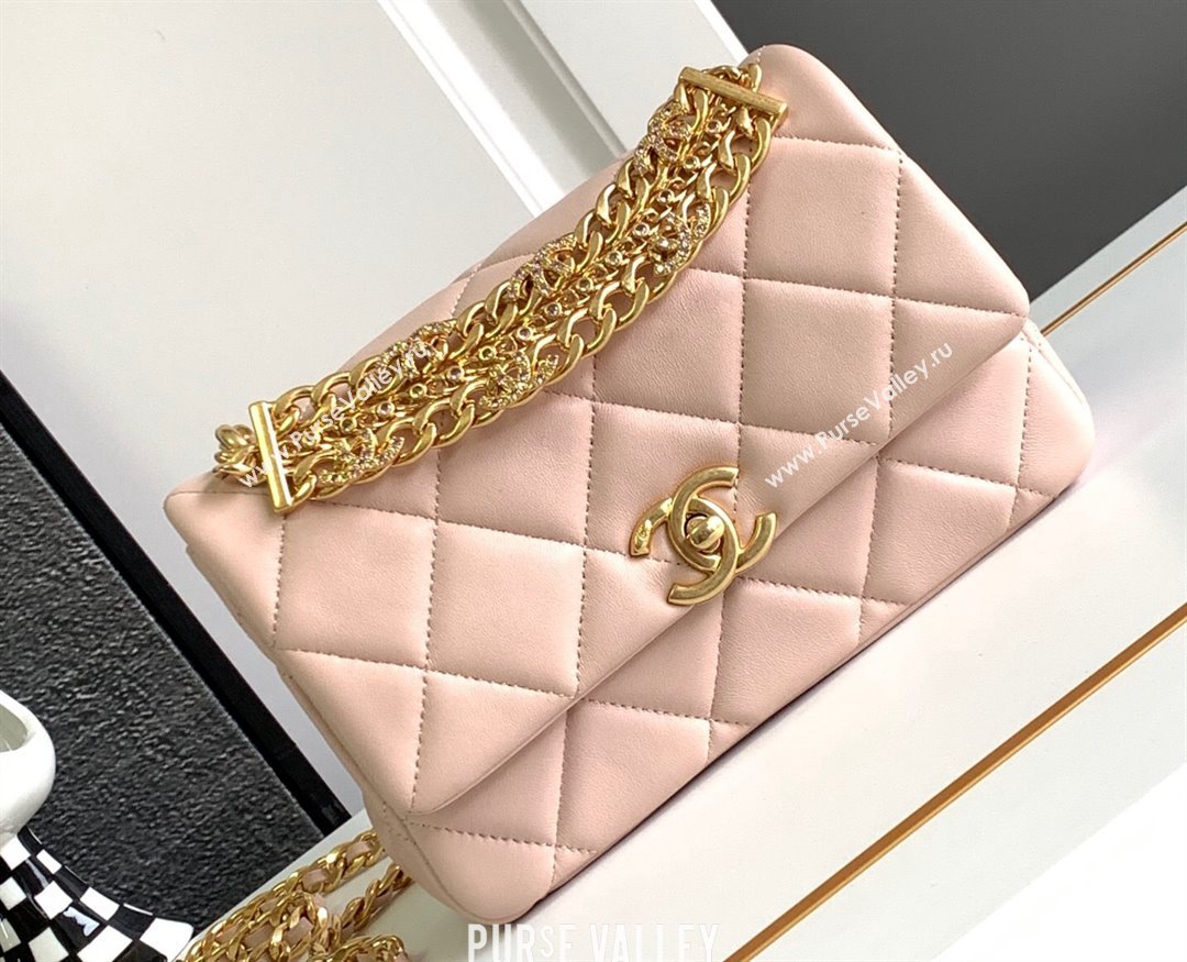 Chanel Calfskin, Diamanté Gold-Tone Metal Mini Flap Bag AS4595 Pink 2024 (jiyuan-24032714)