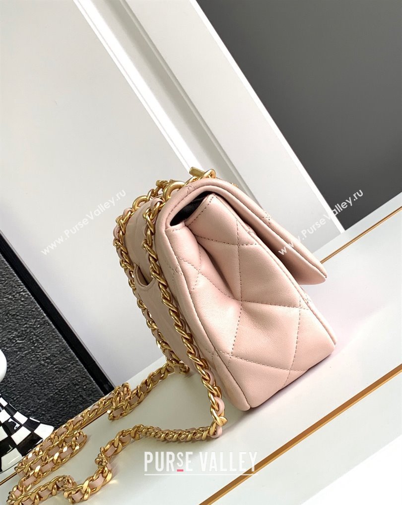 Chanel Calfskin, Diamanté Gold-Tone Metal Mini Flap Bag AS4595 Pink 2024 (jiyuan-24032714)