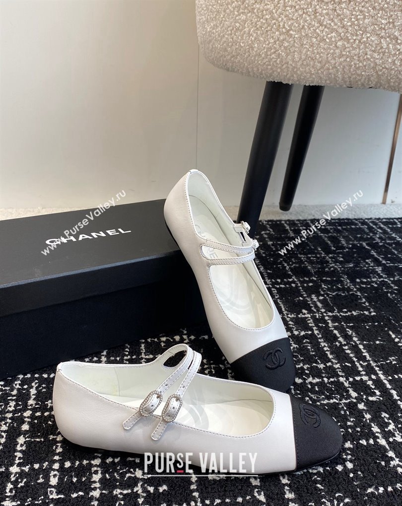 Chanel Lambskin Grosgrain Mary Janes G45697 White 2024 (jincheng-24032837)