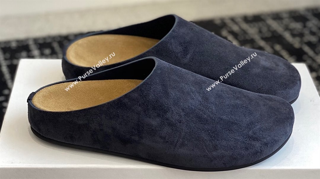 The Row Hugo Slides in Suede Blue 2024 (jincheng-24032803)