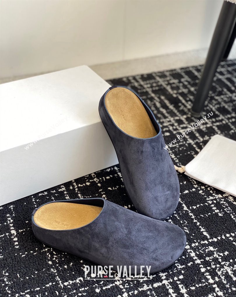 The Row Hugo Slides in Suede Blue 2024 (jincheng-24032803)