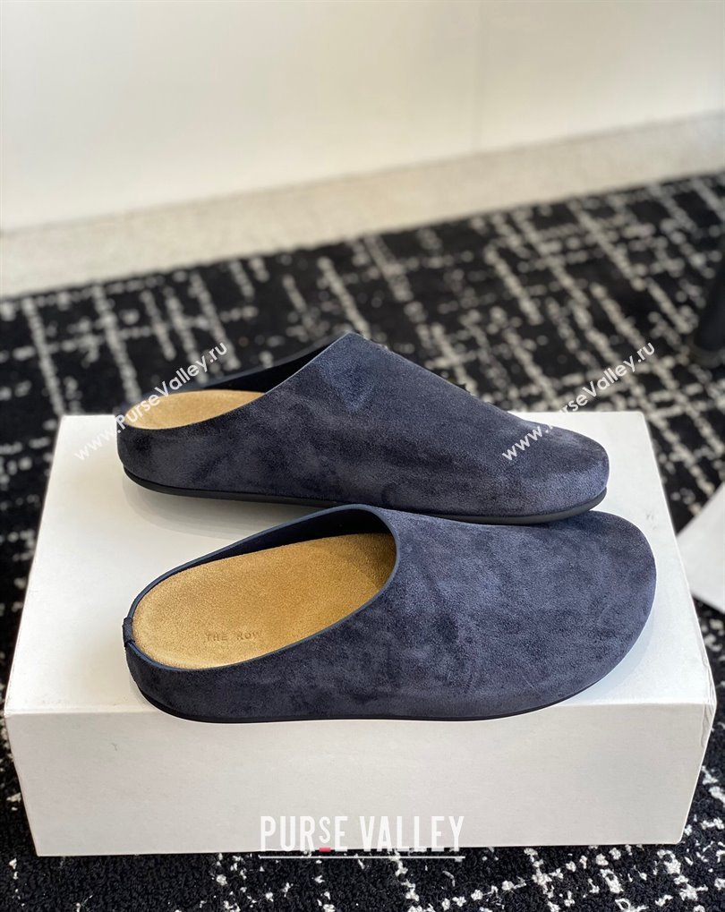 The Row Hugo Slides in Suede Blue 2024 (jincheng-24032803)