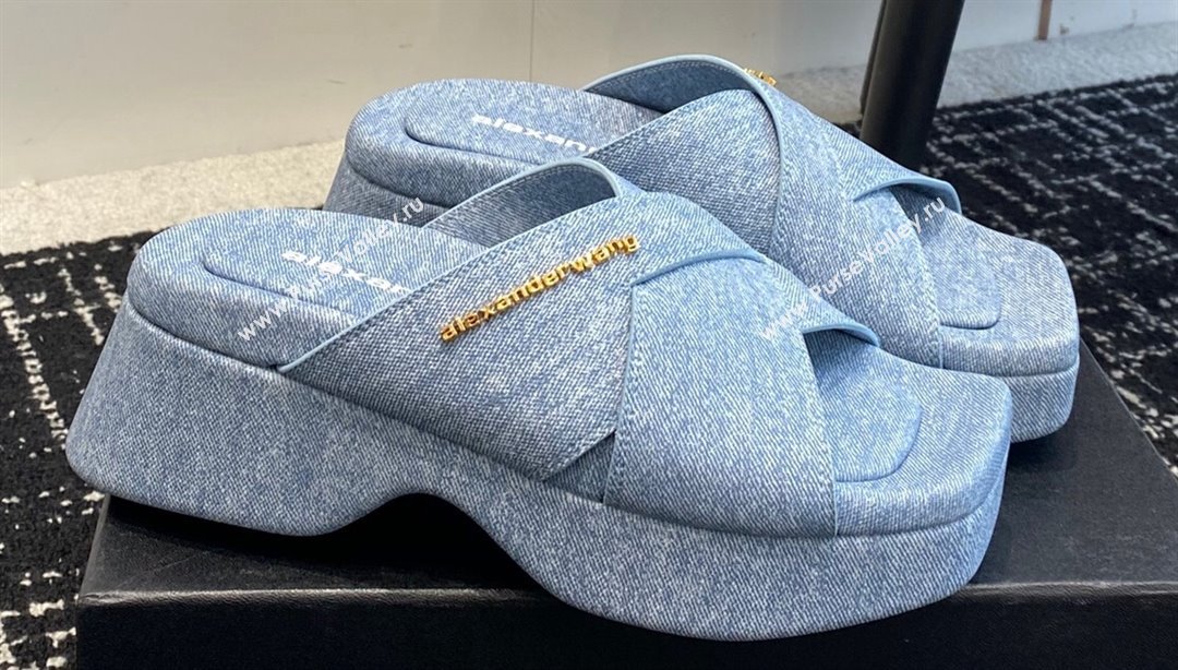 Alexander Wang Heel 5cm Float Criss-Cross Platform Sandals Denim Blue 2024 (jincheng-24032821)