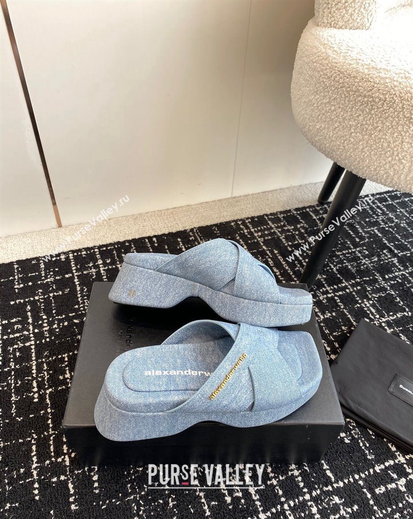 Alexander Wang Heel 5cm Float Criss-Cross Platform Sandals Denim Blue 2024 (jincheng-24032821)
