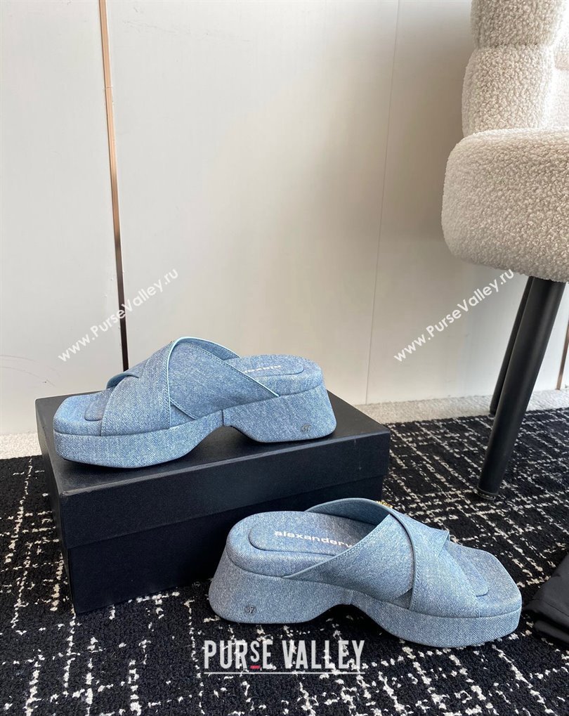 Alexander Wang Heel 5cm Float Criss-Cross Platform Sandals Denim Blue 2024 (jincheng-24032821)