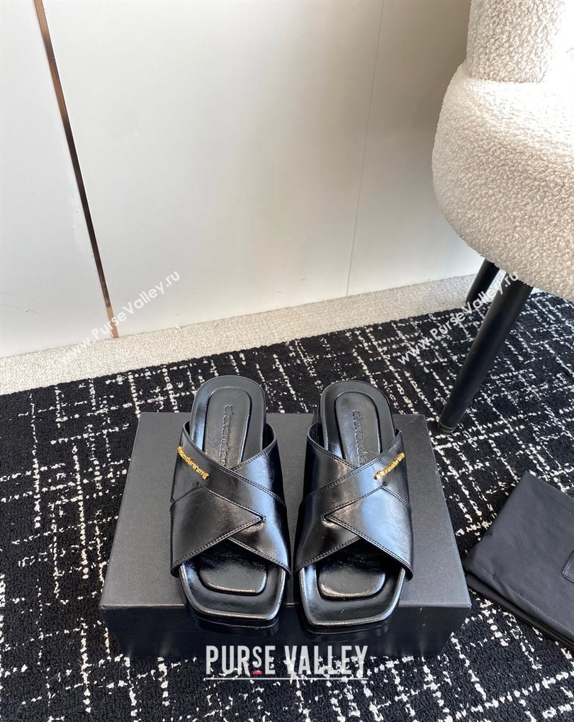Alexander Wang Heel 5cm Float Criss-Cross Platform Sandals crackle patent calf leather Black 2024 (jincheng-24032819)
