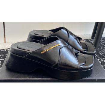 Alexander Wang Heel 5cm Float Criss-Cross Platform Sandals crackle patent calf leather Black 2024 (jincheng-24032819)