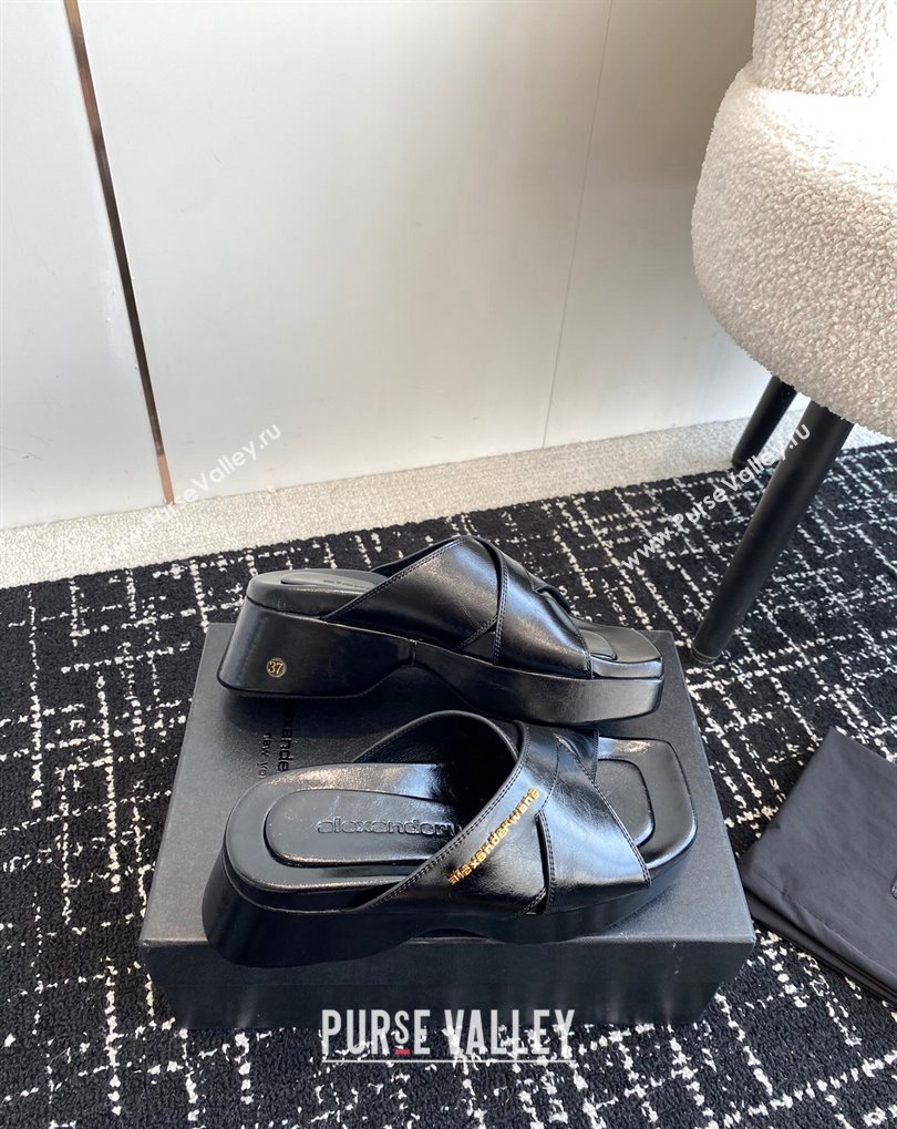 Alexander Wang Heel 5cm Float Criss-Cross Platform Sandals crackle patent calf leather Black 2024 (jincheng-24032819)