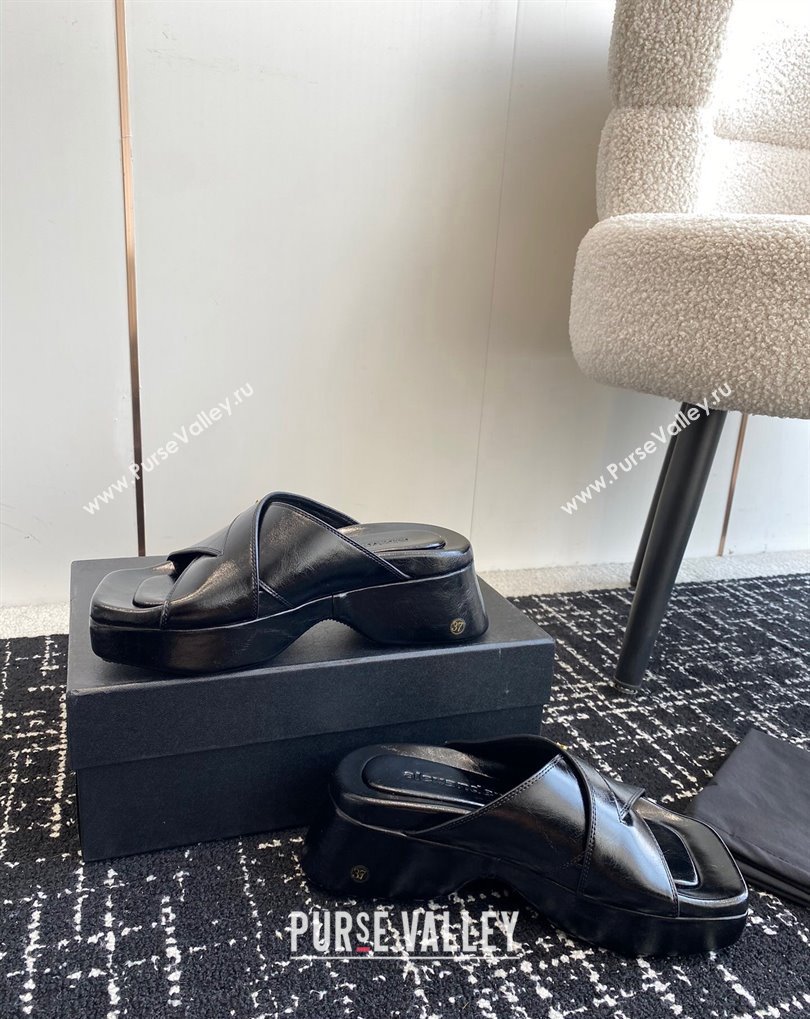 Alexander Wang Heel 5cm Float Criss-Cross Platform Sandals crackle patent calf leather Black 2024 (jincheng-24032819)