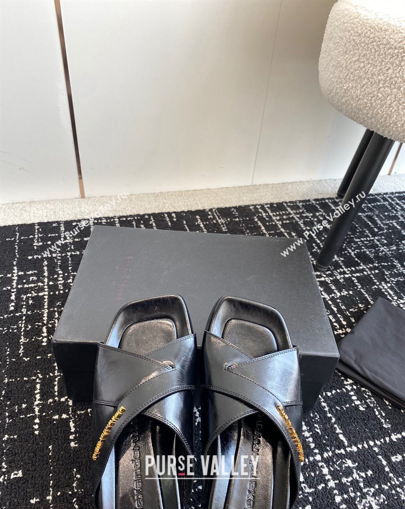 Alexander Wang Heel 5cm Float Criss-Cross Platform Sandals crackle patent calf leather Black 2024 (jincheng-24032819)