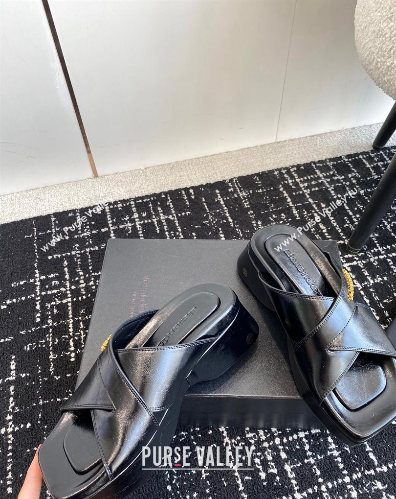 Alexander Wang Heel 5cm Float Criss-Cross Platform Sandals crackle patent calf leather Black 2024 (jincheng-24032819)