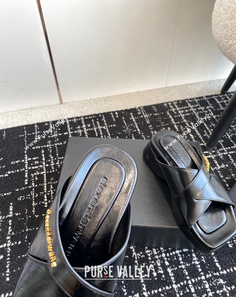 Alexander Wang Heel 5cm Float Criss-Cross Platform Sandals crackle patent calf leather Black 2024 (jincheng-24032819)