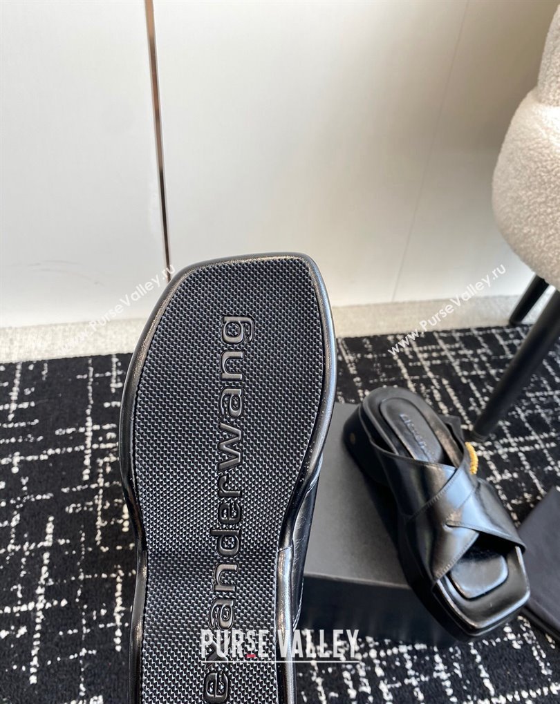 Alexander Wang Heel 5cm Float Criss-Cross Platform Sandals crackle patent calf leather Black 2024 (jincheng-24032819)
