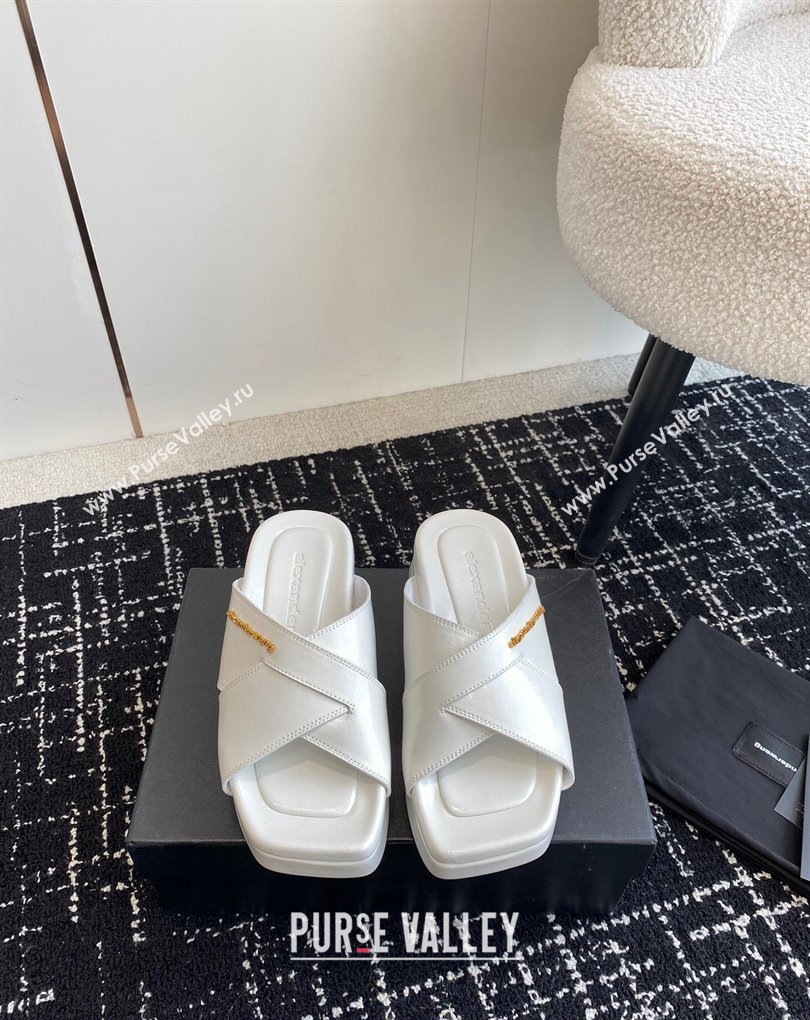 Alexander Wang Heel 5cm Float Criss-Cross Platform Sandals crackle patent calf leather White 2024 (jincheng-24032820)